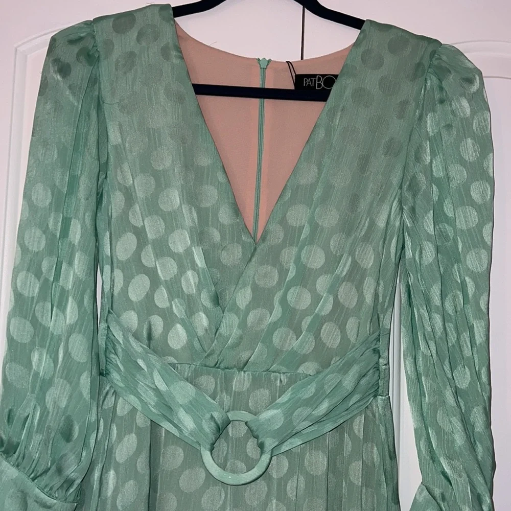 PatBO Polka Dot Satin Belted Midi Dress - Picture 7 of 13